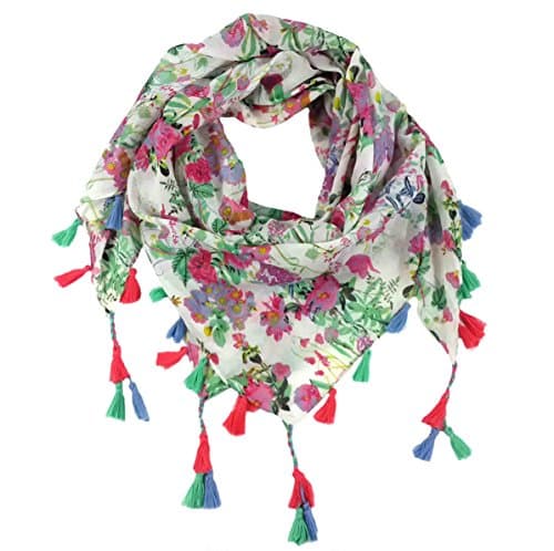 Image of Lina & Lily Multi-Patterns Flower Geometric Tribal Aztec Paisley Print Square Scarf Shawl with Tassels (A1)