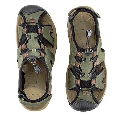 Image of 7STROBBS Men Closed Toe Covered Walking Sandals, Real Leather Sports Outdoor Sandal with Adjustable Strap for Summer, Holidays, Beach, Boating, Towns, Green UK 7