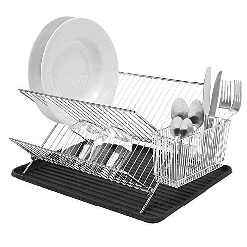 Image of simplywire – Folding Dish Drainer – Plate Drying Rack with Cutlery Holder - Chrome