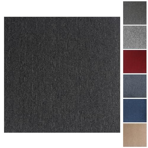 Image of Carpet Tiles, 20pcs Carpet Tiles 50x50 for for Commercial Retail, Office, Home, Kitchen, Bedroom, Living Room, Bathroom (Black)