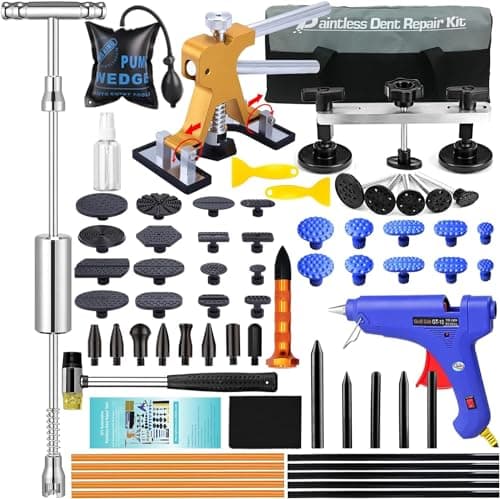 Image of Manelord Auto Dent Puller Kit with Golden Lifter Dent Remover, Slide Hammer Car Body Paintless Dent Repair Set and Metal Bridge Puller for Vehicle Dent Removal