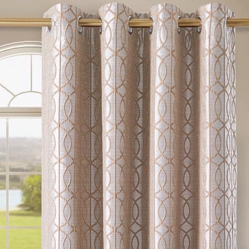 Image of HORIMOTE HOME 100% Blackout Eyelet Curtains 66x72 Inch (2 Panels) - Thermal Insulated Curtains with Noise Reduction, Heavyweight Jacquard Woven Champagne Curtain Set for Bedroom,Living Room