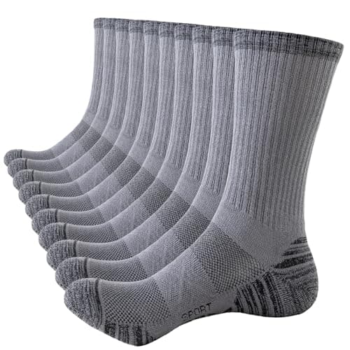 Image of SockWaddles Men's Cushioned Sport Socks - Anti Blister, Wicking, Breathable Cotton - Unisex Crew, Padded Athletic Socks for Walking, Hiking, Work, Running, Trainer, Gym, Outdoor - 5 Pairs Grey 9-11
