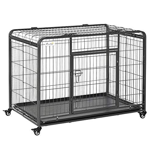 Image of PawHut Metal Dog Cage Kennel Locking Door & Wheels Removable Tray Openable Top For Large Pets 109.5 x 71 x 78 cm