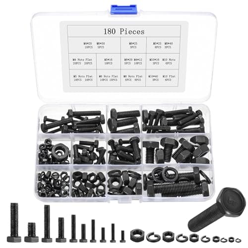 Image of 180 Pcs M4 M5 M6 M8 M10 Hex Bolts and Nuts Set, Machine Screws Assorted Nuts and Bolts Set, Black Nut and Bolt Assortment for Repair Maintenance and DIY