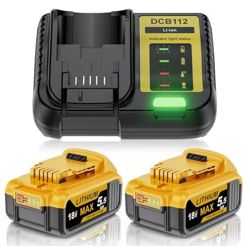 Image of Replacement for Dewalt battery 18V 5500mAh - for Dewalt 18v Battery Charger Set Compatible with DCB180 DCB181 DCB182 DCB184 DCB185 DCB201 DCB204, for 18v Tools