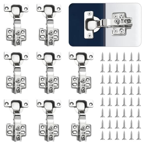 Image of Cabinet Hinges Kitchen Cupboard Hinges, Bedroom Wardrobe Door Hinges for Bathroom Bedroom Dining Room Full Overlay Mute Hydraulic Soft Close Hinges, Folded Door Hinges with Screws, Pack of 8 Sets