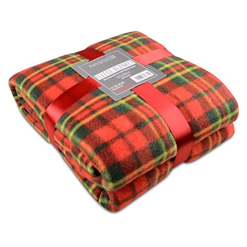 Image of Soft Warm 150x200cm Double Tartan Check Sofa Throw Bed Fleece Travel Blanket (RED)