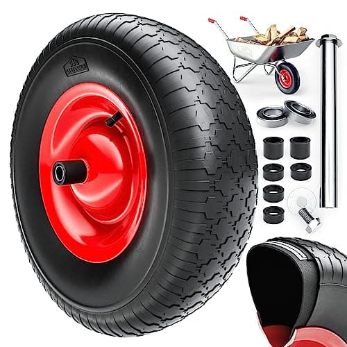 Image of GARDEBRUK® Wheelbarrow Wheel Replacement | 15' with Pneumatic Tyre | 2 Fabric Inserts | 4.80/4.00-8 | 390mm Diameter | 95mm Wide | 200kg Capacity | Red Black