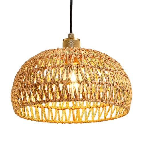 Image of HARPER LIVING Easy Fit Pendant Lamp Shade, Handwoven Rope Ceiling Light Shade with Reducer Ring, E27/B22 Woven Shade for Pendant Lights & Floor Lamps, Bedroom Living Room Hallway Home Décor