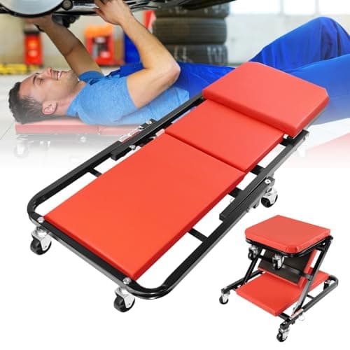 Image of 2-in-1 Folding Car Creeper and Seat, 36 Inch Garage Creepers, Mechanics Creeper Stool, Padded Crawler Board with 6 Rotatable Wheels, Under Car Trolley, Maximum Load 150kg, for Home Garage Workshop