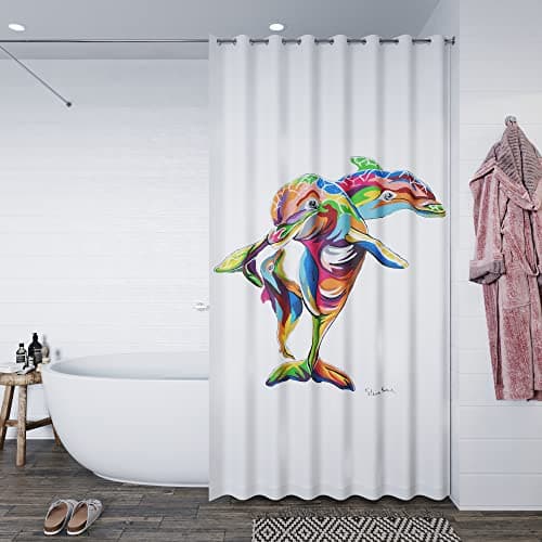Image of Croydex Steven Brown Hannah McWave Shower Curtain, Multicolour, 1800x1800mm, 100% Polyester, Water Resistant, Machine Washable