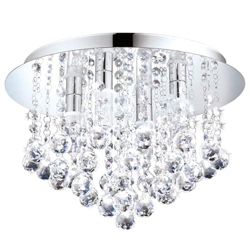Image of Eglo LED Ceiling Light Almonte, 4-Flame Bathroom lamp, Metal in Chrome and Clear Crystal, Warm White LED Moisture-Proof Light, G9, IP44, Ø 35 cm
