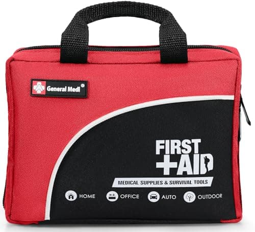 Image of General Medi 160 Piece Premium First Aid Kit Bag - Includes Cold (Ice) Pack, Emergency Blanket for Travel, Home, Office, Car, Camping, Workplace (Red)