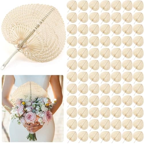 Image of BBTO Woven Bamboo Fans Handmade Hand Weaving Handheld Natural Raffia Hand Fans Bulk for Indoor Outdoor Summer Cooling Supplies Farmhouse Wall Decor Wedding Party Favors(100 Pieces)