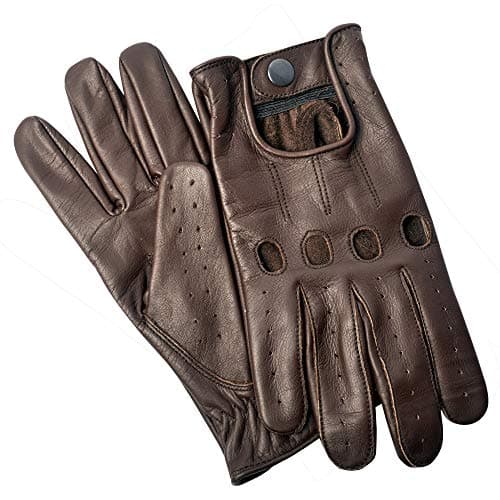 Image of Hand Fellow Men's Leather chauffeur Vintage Retro Style Without Lining Driving Gloves (Brown, L)