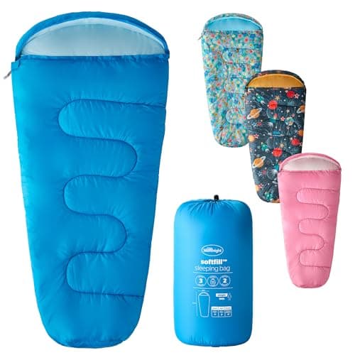 Image of Silentnight Kids Sleeping Bag - Girls Boys 3 Season Mummy Sleeping Bag Ideal for Spring and Summer with Soft Touch Warm Cosy Fabric and Fibres - Machine Washable - 165 x 82cm - Blue