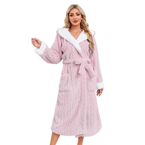 Image of LYCY Womens Dressing Gown, Soft Shawl Collar Warm Spa Dressing Gowns(Light Pink,S/M)