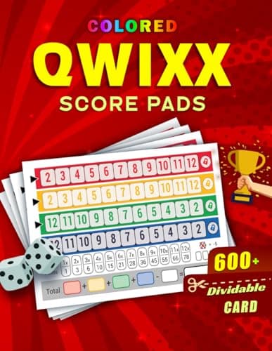 Image of Qwixx Score Pads: 600+ Multi Colored Qwixx Score Cards | Dividable Large Page | Qwixx Dice Game Score Sheets