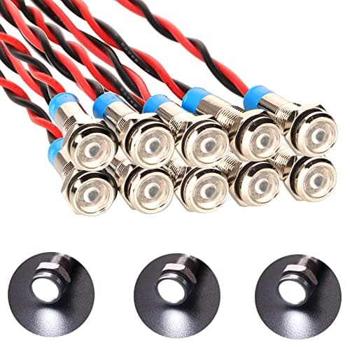 Image of Gebildet 10pcs 6mm 1/4" AC/DC 12-24V LED Metal Indicator Light Waterproof Signal Lamp Pilot Dash Directional with Wire(White)