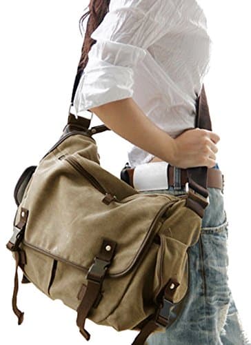 Image of Taoqiao [Upgraded] Vintage Canvas Messenger Bag Large Book Laptop Shoulder Bag Women Men New