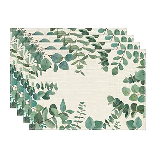 Image of Artoid Mode Eucalyptus Leaves Summer Set of 4 Placemats, Seasonal Wedding Spring Kitchen Table Decoration Indoor Holiday Party Decor 30x45cm