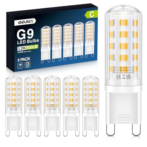 Image of QOJUX 3.2W G9 Led Bulbs, Energy Class C, 34 LEDs 520LM Warm White, Equivalent to 40W-50W Halogen, 2700K AC 220-240V No Flicker Non-Dimmable Energy Saving G9 Light Bulbs for Home Lighting Decor 5 Pack