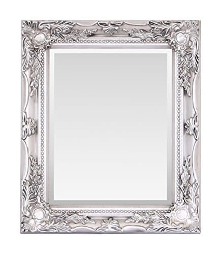Image of Select Mirrors Enzo Small Wall & Table Mirror - French Vintage, Antique Baroque Style - 27cm x 32cm - Chic Home Decor (Antique Silver)