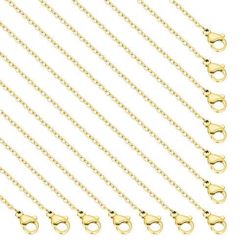 Image of 10Pcs Necklace Chains Gold Stainless Steel Necklace Link Cable Chain Lobster Clasp for Jewelry Making, 18 Inches