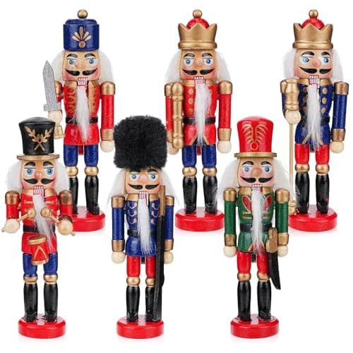 Image of Yirochan 6Pcs Christmas Nutcracker Ornaments Set, 13cm Wooden Nutcracker Soldiers Nutcracker Christmas Decorations for Xmas Home Christmas Tree Party Hanging Ornaments