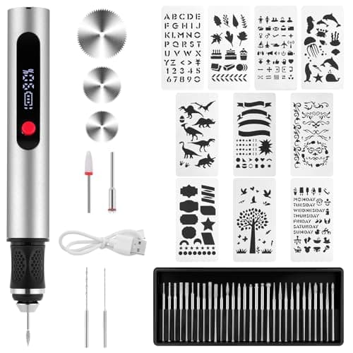Image of Flintronic Electric Engraving Pen, Rechargeable Cordless Engraver Pen with 30 Bits, 10 Templates, Engraving Pen Tool Kit for Jwelry, Wood, Glass, Ceramic