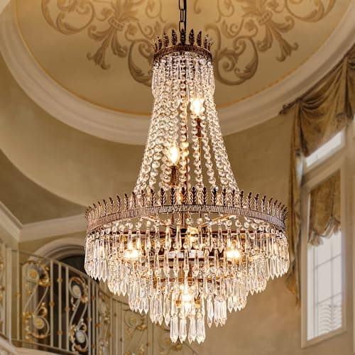 Image of TOCHIC Crystal Chandelier, 7-Light French Empire Crystals Chandelier for Dining Living Room, Rustic Farmhouse Adjustable Antique Bronze Chandeliers Lighting for Bedroom, Kitchen, Foyer