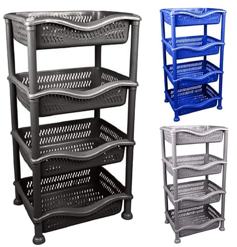 Image of A406 Large 4 Tier Fruit & Veg Rack - Strong Plastic Kitchen & Garage Storage (Black)