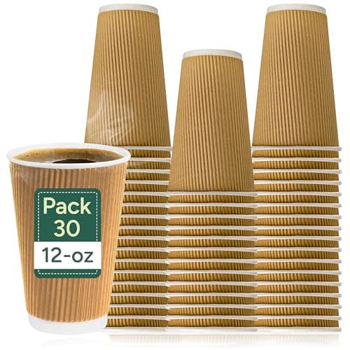Image of Zuvo Ripple Takeaway Paper Coffee Cups - [30 Cups - 12 OZ] Best for Hot Drinks, Brown