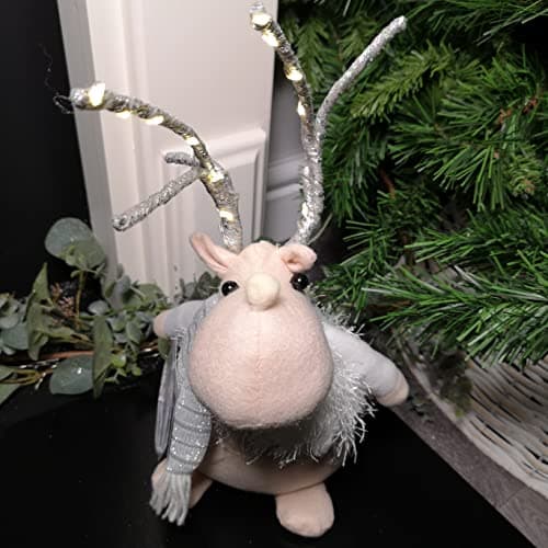 Image of Snowtime 52cm Battery Operated Plush White Christmas Reindeer with LED Lit Antlers
