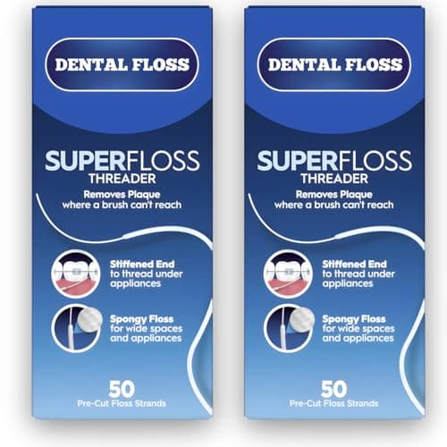 Image of Superfloss, Dental Super Floss Threader, 50 Pre-Cut Strands Pack of 2, Ideal Oral Floss for Braces, Bridges and Wide Spaces, 100 Strands in Total, Mint