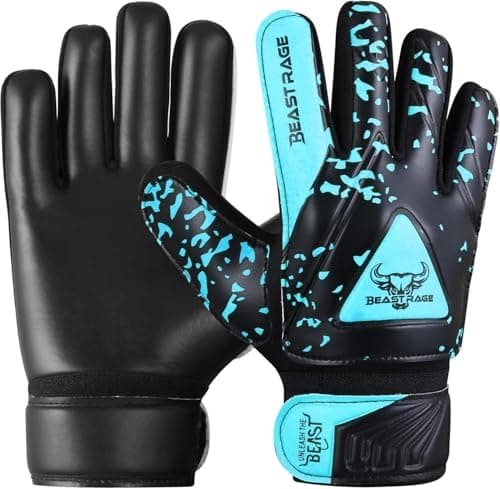 Image of BEAST RAGE Goalkeeper Gloves for Kids Boys Youth,Soccer Goalie Gloves Kids,Double Wrist Support,Strong Grip,Padded Palm football gloves boys (Aqua, Size 5 suitable for 9 to 12 Years old)