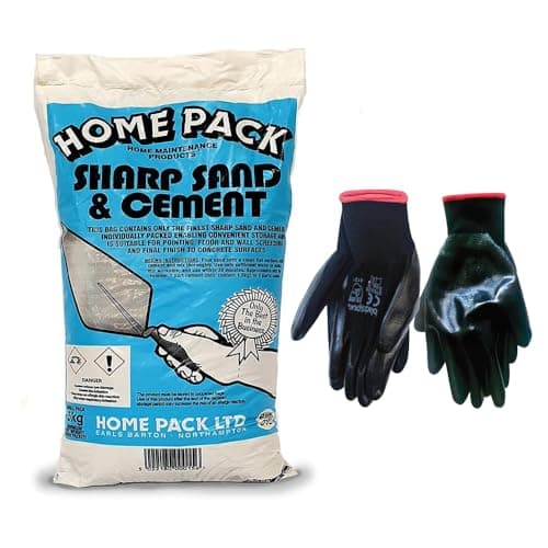 Image of Concept4u Sharp Sand & Cement Mix 5kg with Large Nitrile Coated Gloves General Purpose Mortar Mix Ideal for Patching, Rendering, Brick-Laying & General Repairs