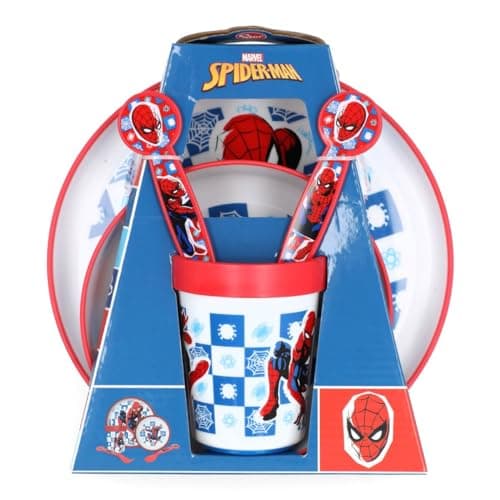 Image of Stor Spiderman 5 Piece Premium Multicolour Plastic Microwave Safe Dinner Set, Multi-Colour
