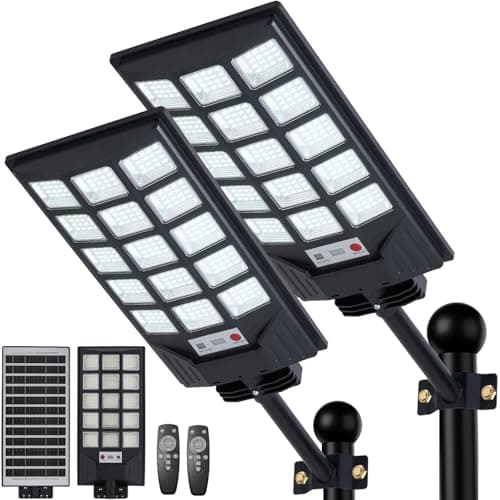 Image of HONEYBABY Solar Street Lights Outdoor Waterproof, 8500K Solar Powered Lights Outdoor LED Flood Lamp, Dusk to Dawn Motion Sensor and Remote Control for Yard,Fence,Parking lot,Garage