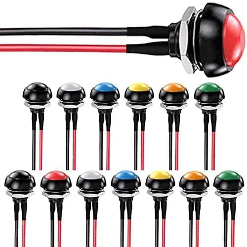 Image of MKBKLLJY 14Pcs 12mm Momentary Push Button Switch 4.7 in Mounting Hole Mini Round Switch Waterproof 1A 250V AC SPST 2 Pin ON OFF with Pre-soldered Wires for Car, Boat,PC 7 Color Multicolor