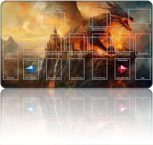Image of New Qindaiwen playmat with Zones, Size 23.6x13.7 Inch Game Mats, The Dragon on Fire TCG CCG OCG Trading Card Game Mat, Master Rule Duel Field Zones