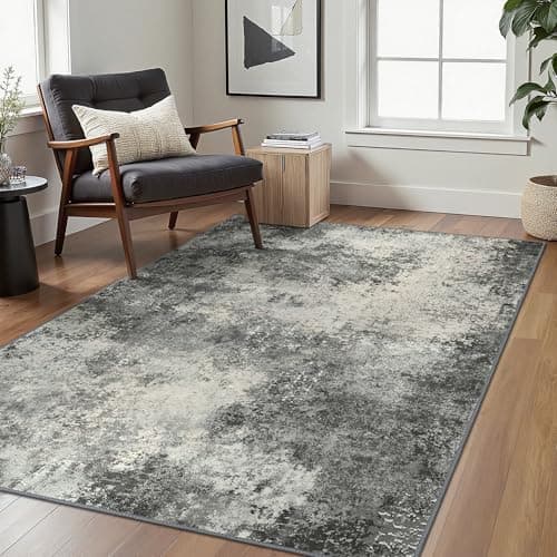 Image of BEIMO Modern Abstract Rugs Living Room, Rugs for Bedroom 160x230cm Machine Non-Slip Washable Rug Black Grey Carpet Faux Short Pile Area Rug for Dining Room Kitchen Office