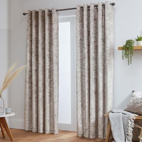 Image of John Aird Crushed Velvet Fully Lined Eyelet Curtains (Cream, 90" Wide x 72" Drop)