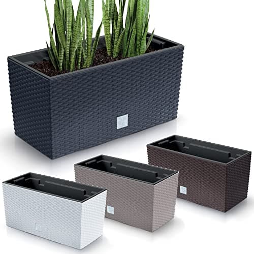 Image of 60CM Rectangle Rattan Plastic Balcony Flower Plant Garden Planter Decor Pots (Anthracite)