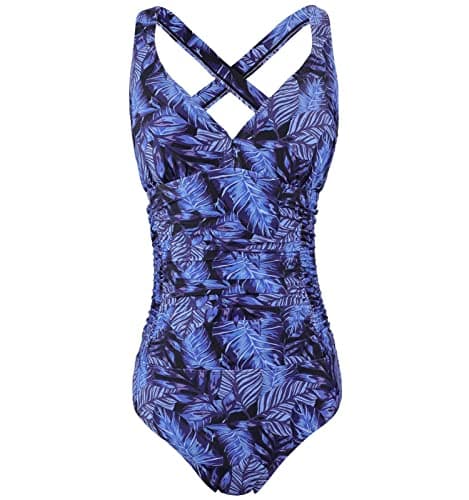 Image of FLYRONG Swimming Costume for Women V Neck One Piece Tummy Control Swimsuits for Women Swimwear (Print- Alocasia Leaf, XXL (UK24-26))