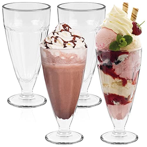 Image of HEFTMAN Ice Cream Sundae Glasses - Set of 4 Tall 350ml Milkshake Glasses with Classic Clear Design - Retro American Diner Style Knickerbocker Glory Glass, Dishwasher Safe, Ideal for Dessert (4 PCS)