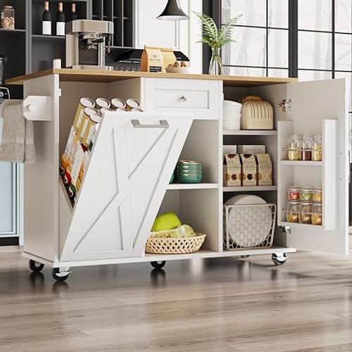 Image of BTM Kitchen Island On Wheels Worktop Cabinet Multifunctional Kitchen Storage Serving Trolley With Drawers, Drop Leaf Table White