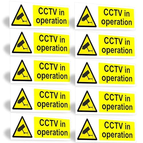 Image of CCTV In Operation Sign – 2/4/6/10 Pack Self Adhesive CCTV Stickers – 15cm x 5cm Landscape Warning Signs for Outdoor Indoor Use (10)