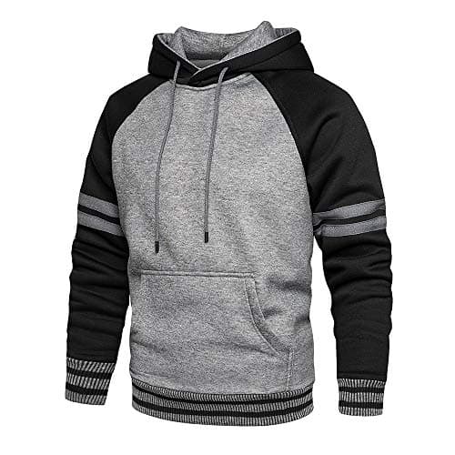 Image of MANLUODANNI Men's Hoodies Pullover Hooded Sweatshirt Patchwork Top Casual Hoody with Pocket Dark Gray L